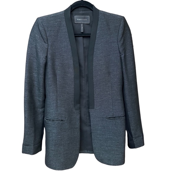 BCBGMaxAzria Lawson Boyfriend Tailored Oversize Tuxedo Black Blazer Jacket XS - Picture 2 of 13